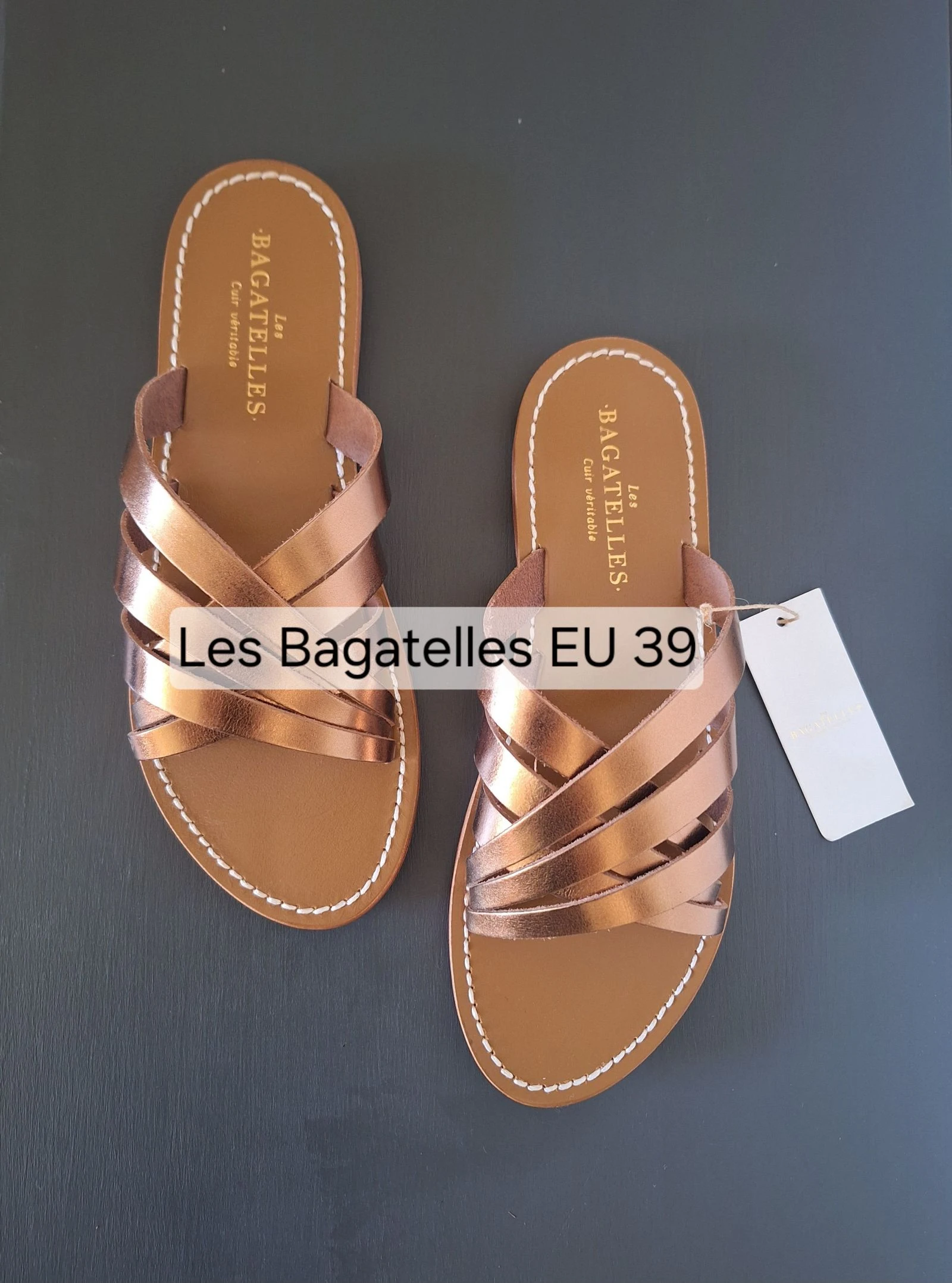 Les Bagatelles bronze / bruin leren sandalen / slippers 39